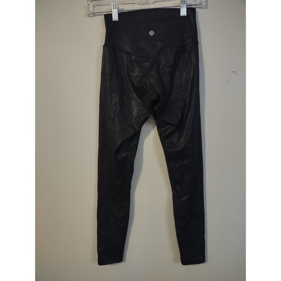 Lululemon 24" Leggings Women 2 Black Grey Animal Snake Print Wourkout Gym - Picture 3 of 6